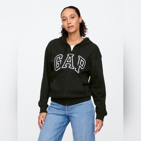NWT GAP Relaxed Gap Logo Zip Hoodie Black - Picture 1 of 5